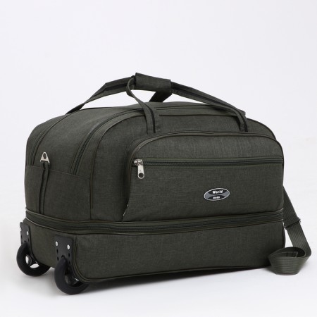 Road bag on wheels, a lightning department, with an increase, an outer pocket, khaki color