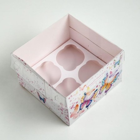 Capcake box, confectionery packaging, 4 cells of “the most beautiful”, 16 x 16 x 10 cm-2