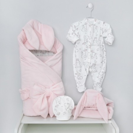 Set for discharge Demi-season Kinderlitto "Rabbit", 5 items, height 50-56 cm, pink color