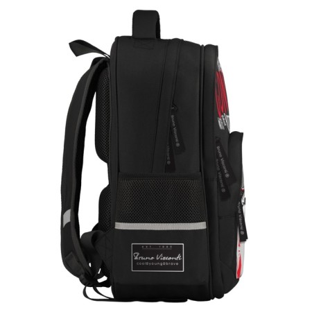 School backpack 40 x 30 x 19 cm, ergonomic back, Bruno VisConti 12-002 + Penal, Football, Black-3