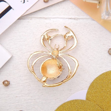 Brooch "Spider", black and white color in gold-3