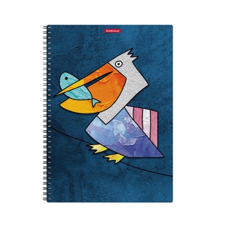 A4 notebook, 80 sheets in a cage on the crest Erichkrause "Birds", a plastic cover, an offset unit, white 100%, mix-2