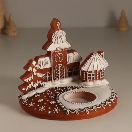 Polystone candlestick for 1 candle "Chapel from gingerbreads" 15x11.5x12.5 cm-1