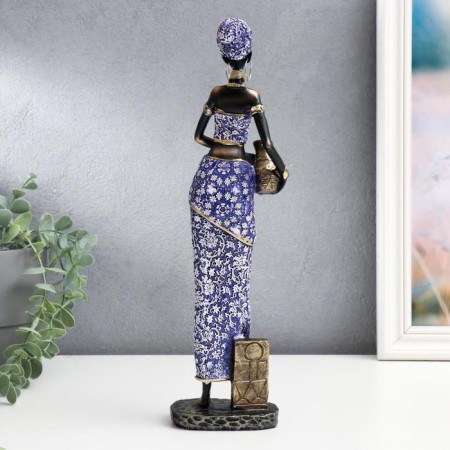 Souvenir Polystone "African Amadi with a jug" Blue Dress with MIXs 33x9x6.5 cm patterns-2