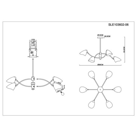 Ceiling EVOLUCE lamp. Sle103602-06. Satta. 6x40 watts, E14, 89x89x53.5 cm, black color, gold-6
