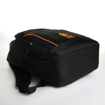 Young backpack from textiles with a zipper, 4 pockets, black/orange color-4
