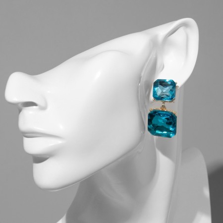 Earrings with the rhinestones "Illusion" Highways Squares, the color turquoise in gold-3