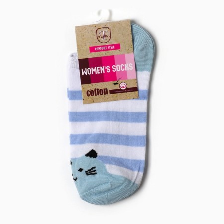 Women's socks shortened "cat", white/blue/gray color, river 23-25-2