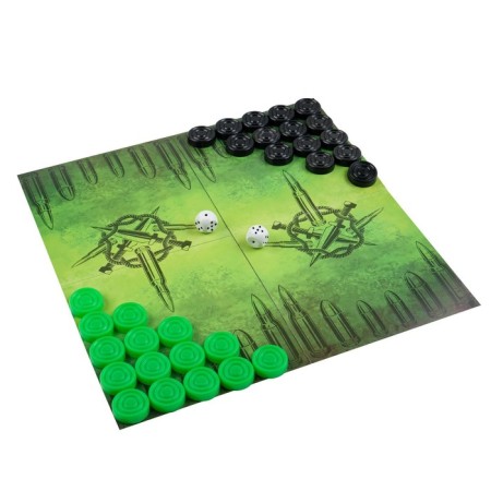 Set for playing 2 in 1 checkers + military backgammon, 32 x 32 cm, black and green checkers-1