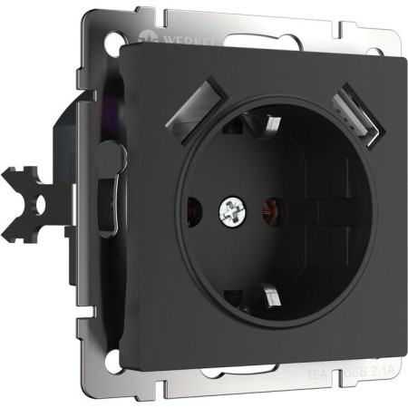 Grounding socket, curtains and USBX2 WL08-SKGS-USBX2-IP20, black color-1