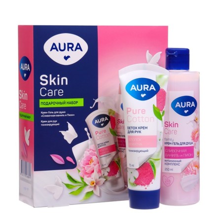 AURA Gift Set "Cream Vanilla and Pion" Cream-Gel Soul, 250 ml + hand cream, 75 ml