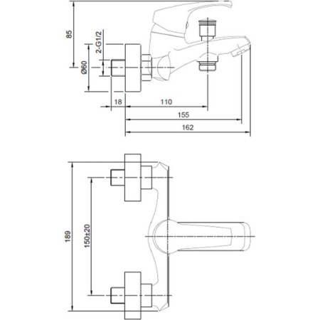 Bath mixer and Eleanti shower with short surge, bracket, cartridge 35 mm, chrome-1