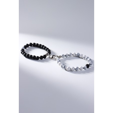 Bracelets "Demetrons" on a magnet, heart, black and white color in silver-1