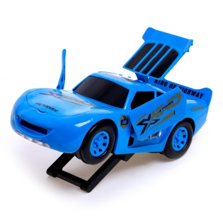 The car "Carry", works from batteries, shoots with discs, light and sound, blue color-5
