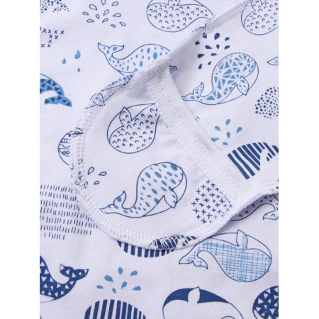 A set for a newborn (hat/blouse/slider) "whales", white/blue color, height 62 cm-2