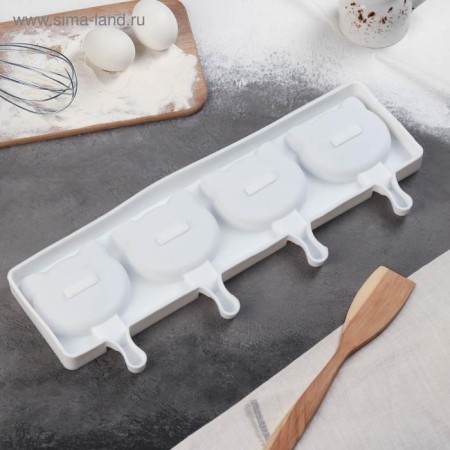 Ice cream form "cats", silicone, 38 × 14.5 × 2.5 cm, 4 cells, white color-1
