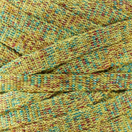 Knitted yarn "Ribbon" with Lurex 85m/170 ± 5 g (yellow, lurex: rainbow)-2