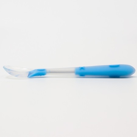 A spoon of a nursery for feeding silicone, from 5 months., Blue color-3