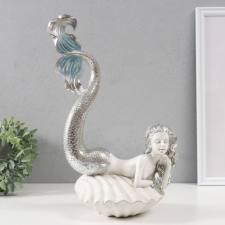 Souvenir Polystone "Mermaid on the shell" White with silver 23x16x35.9 cm