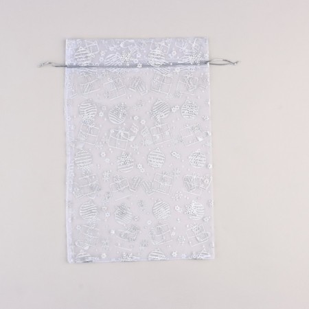 Gift bag "New Year's gifts", organza, white, 20 x 30 cm, New Year-5