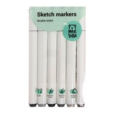 Meshu bilateral markers for sketching, 12 colors (gray colors)