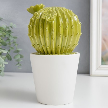 Souvenir Ceramics "Cactus blooming in a pot" Green 11x12x21 cm-3