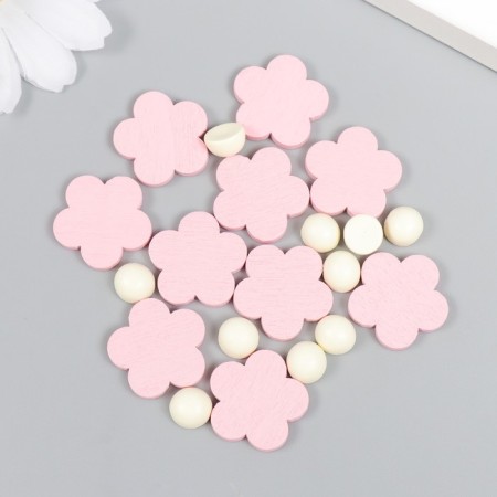 Decor for creativity tree "Flower and core" d-2 cm, set 10+10 pcs Pink