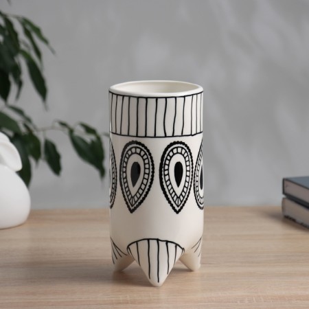 VAZ Coramics Table "Picasso" (manual painting) Ornament, 20x9.5 cm, black and white-1