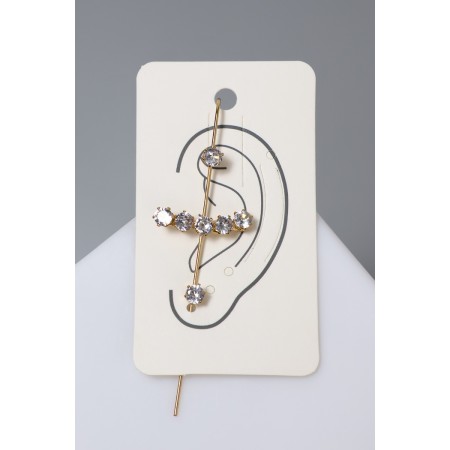Earring "caffe" pin, rhinestones, white color in gold-2