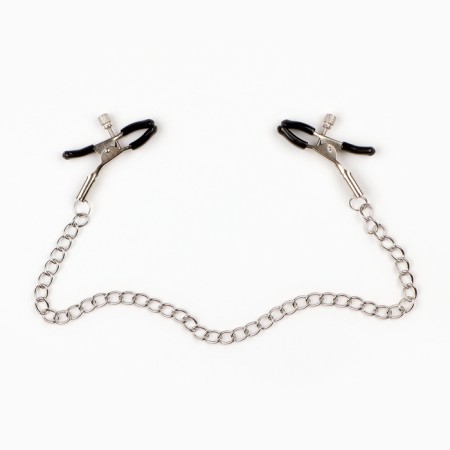 BDSM Assessoir Okopoki, clamps for nipples with a chain, metal, black-2