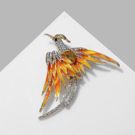Brooch "Bird" Phoenix, white-yellow color in gold
