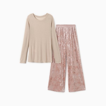 Home Home (longshit and trousers) KAFTAN "velvet", 44-46, roses/beige-5