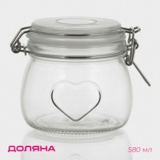 Банка стеклянная для сыпучих продуктов с бугельным замком Доляна «Сердце», 580 мл, 10,5×10 см