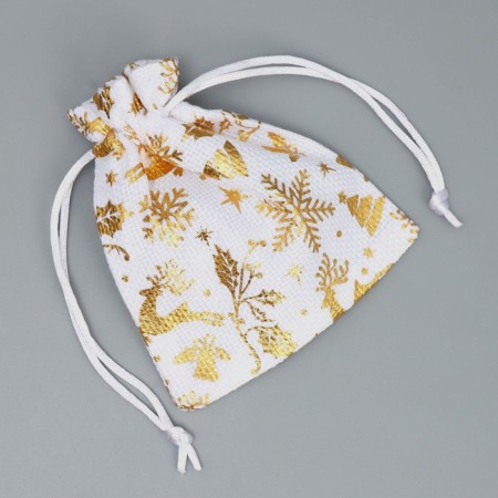Bag Gift canvas "Golden Flower", embossing, 10 x 12 cm +/- 1.5 cm, New Year-3