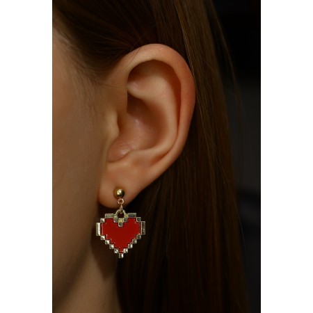 Earrings Assorted "hearts" pixels, red-black color in gold-5