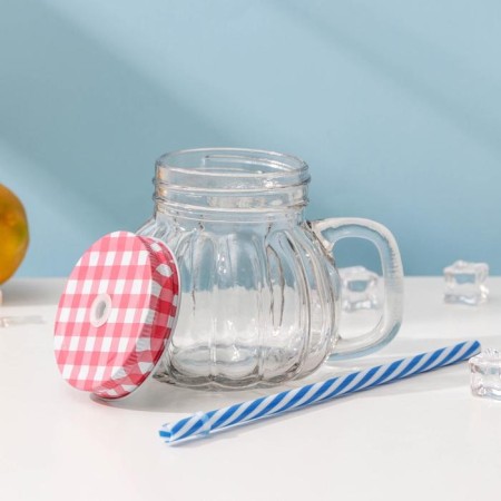 Glass can with a lid and pipe "Pumpkin", 400 ml, 12.5 × 10 cm, color mix-2
