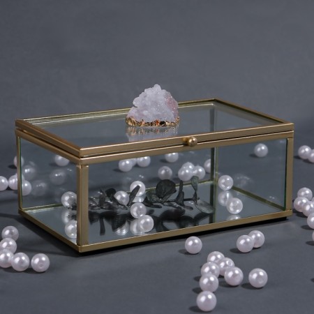 Organizer for storage "Mountains", with a lid, glass, with a mirror -bottom, 1 section, 14.5 × 8.5 × 6 cm, the color is transparent/copper-2