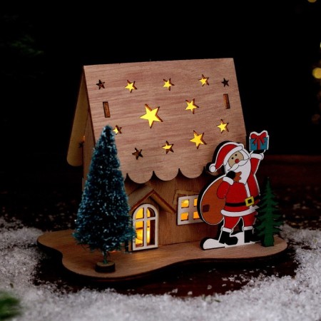 New Year's decor with backlight "House with stars" 15.5 × 11 × 12 cm-3