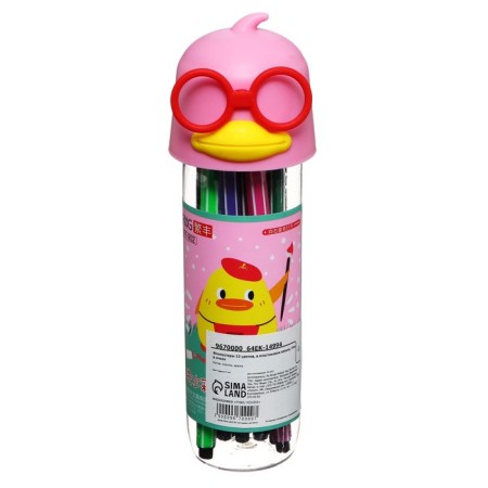 Flomasters 12 flowers, "duck with glasses", in a plastic pencil case, mix-6