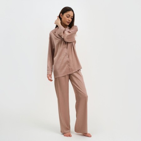 Female pajamas (shirt and trousers) kaftan "triangles" Beige color, size 48-50-3