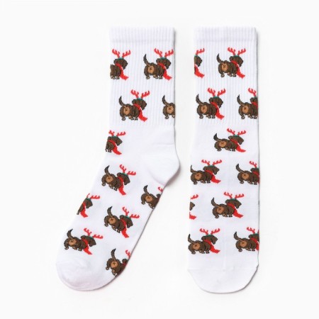 Santa Dachshund socks, white color, size 23-27 (38-41)