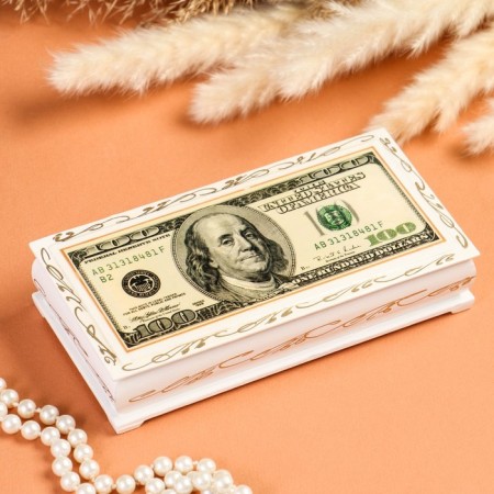 Casket - a bill "$ 100", white, 8.5 × 17 cm, lacquer miniature