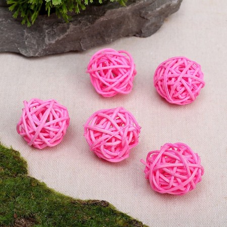 Decorative ball of vines, set of 5 pcs., Size 1 pc. - 3 cm, pink color