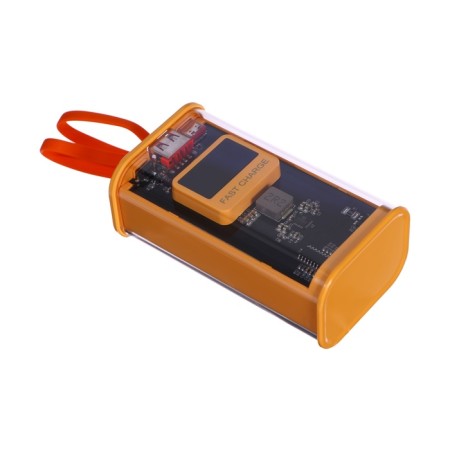 External battery CRR-30, 10,000 mAh, 2USB, 3A, display, QC, Cablepy-C+Lightning, yellow-3