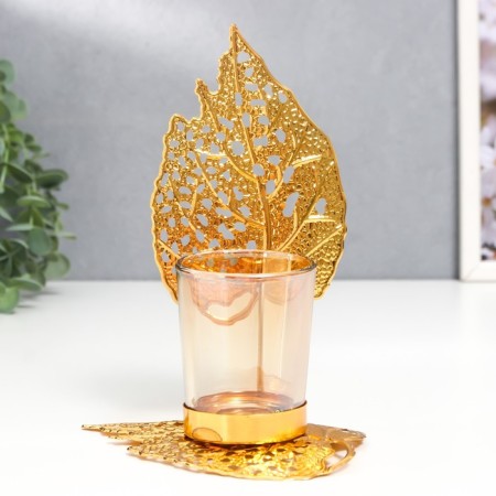 Summary metal, glass per 1 candle "Golden leaves" D-5 cm 8x12x16.5 cm-1