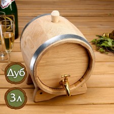 Oak barrel on a stand, 3l, Caucasian oak, brass tile