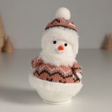 Souvenir Textile "Snowman in a knitted brown fur coat" 7.5x7.5x13 cm