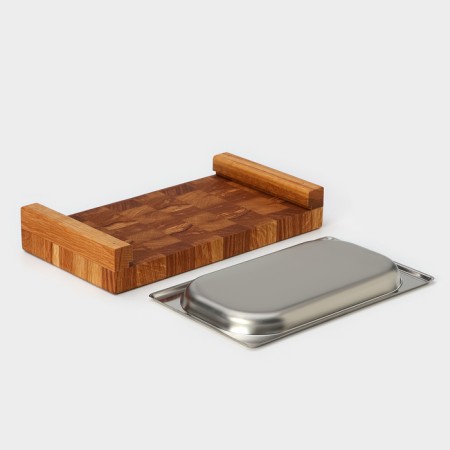 Board cutting end magistro, oak, with metallic gastrointestinal capacity, 30.5 × 16.5 × 5 cm, in a craft box-5