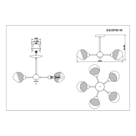 Ceiling EVOLUCE lamp. Sle102702-05. Giorte. 5x40 W, E14, 61x61x33.5 cm, chromium color-9