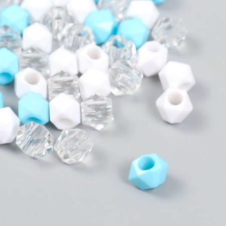 Plastic beads "Crystal polyhedron. Blue, white, transparent" set 30 g 1x1x1 cm-2
